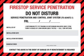 Fire Stop Service Penetration Sticker