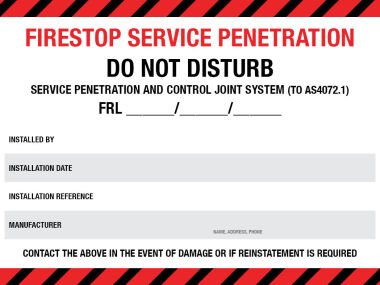 Fire Stop Service Penetration Sticker