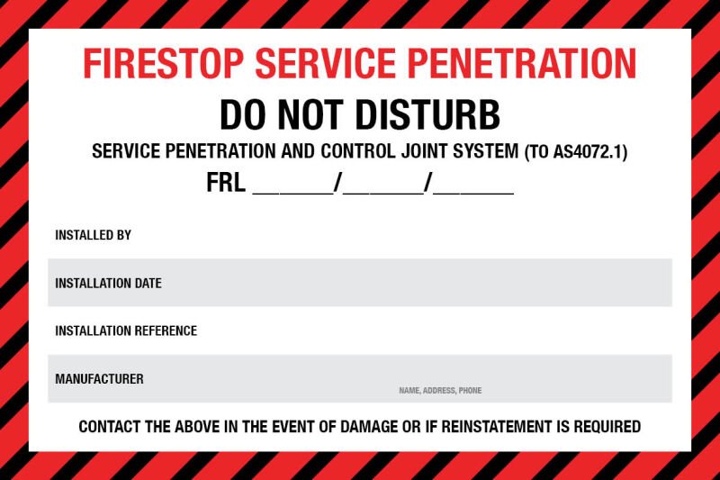 Fire Stop Service Penetration Sticker